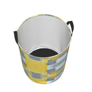 Grey And Yellow Abstract Art Painting Print Monolayer Round Laundry Hamper Circular Dirty Clothes Basket Toy Bins Storage Basket