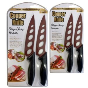 sharp forever copper knife 4 pack - stainless steel kitchen knives with ergonomic grip and copper coating for effortless cutting