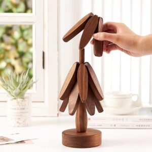 Wooden Trivets for Hot Dishes-Tree Shape Trivet Set,Trivets for Hot Dishes - 4 Wooden Trivet + 1 Stand for Hot Dishes/Pot/Bowl/Teapot/Hot Pot Holders (Walnut)