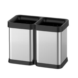 2x5.3 gallon dual trash can, dual compartment garbage can for waste and recycling, open top, lidless stainless steel kitchen trash can, garbage bin for kitchen, office, dining room, living room