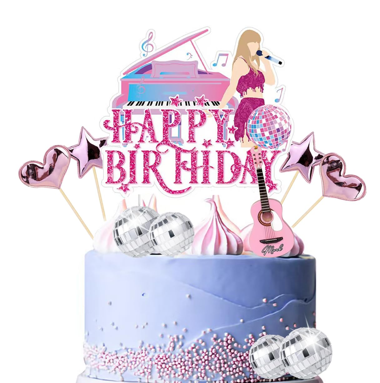 Music Cake Toppers Birthday Cake Decorations Pink Girl Birthday Party Decorations Disco Cake Topper