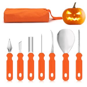 kovspo halloween pumpkin carving kit tools, stainless steel pumpkin carving set, professional heavy duty carving set, family diy carving tools-gift for halloween (7pcs)