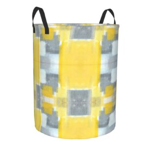 Grey And Yellow Abstract Art Painting Print Monolayer Round Laundry Hamper Circular Dirty Clothes Basket Toy Bins Storage Basket