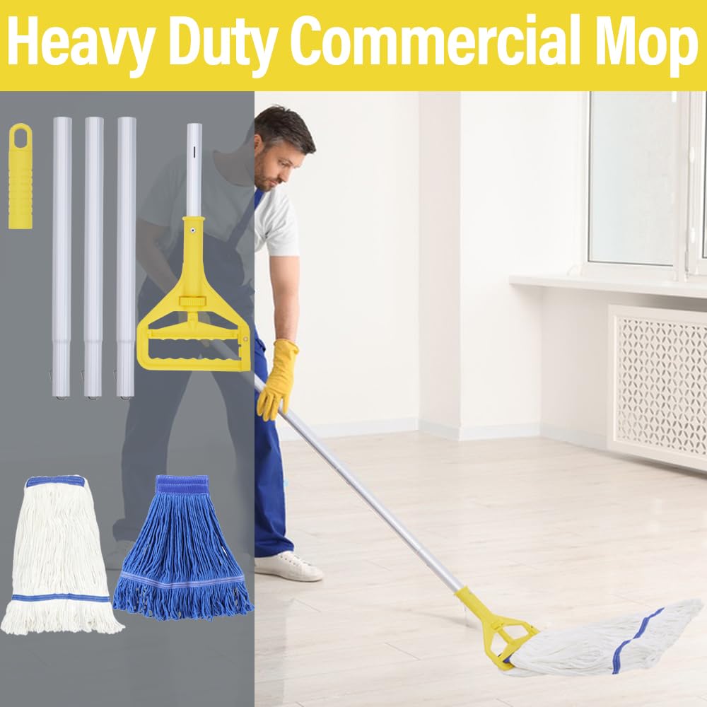 YUJOIBAN Mop and Bucket with Wringer Set - 35QT Commercial Mop Bucket with Side Press Wringer on Wheels and Industrial Mop, Heavy Duty Floor Cleaning Mop Bucket Set for Home, Shop, Restaurant, Mall