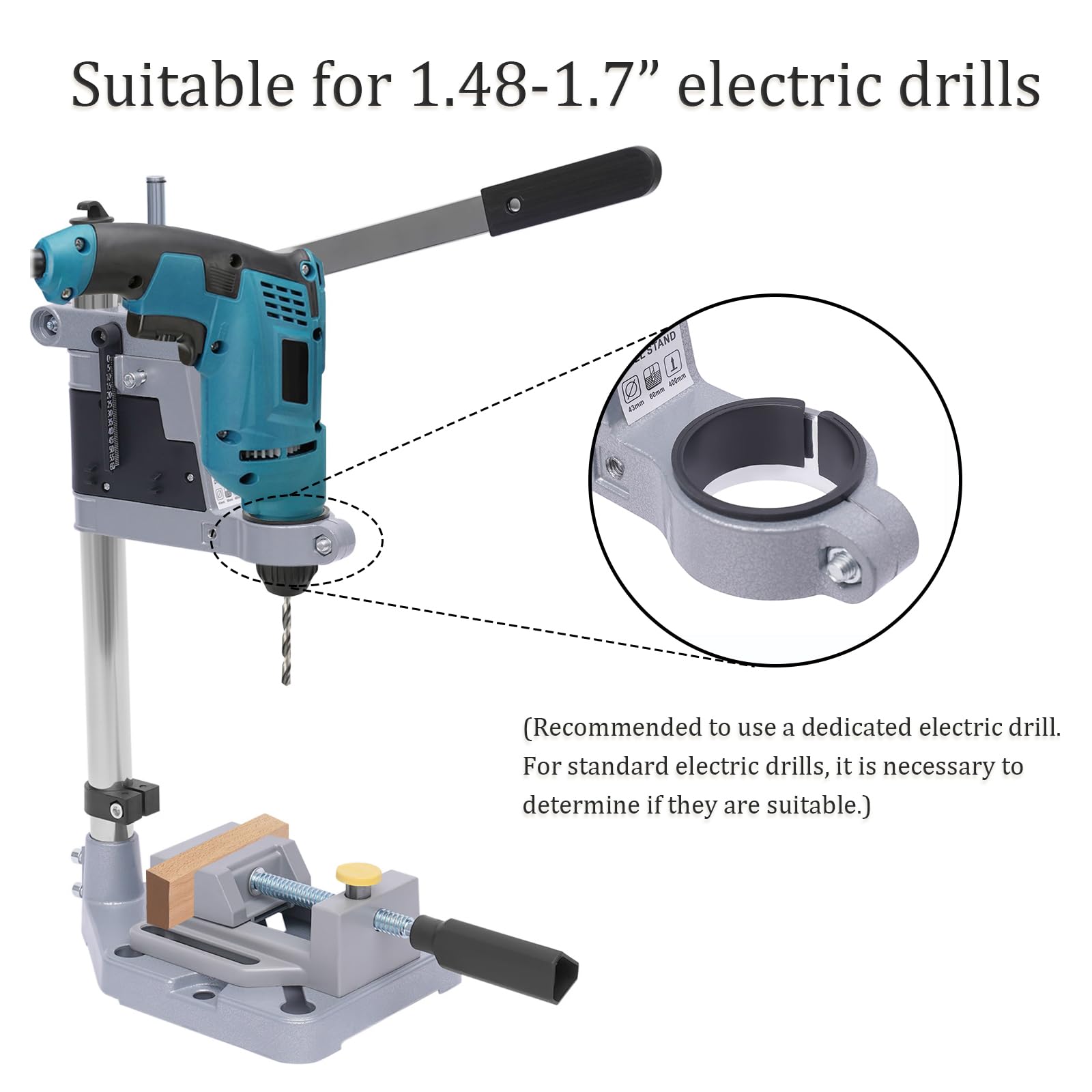 NAWESRVA High-Precision Hand Drill Press Adapter with Vise – Aluminum Alloy Stand, 8.8-Inch Base, Ergonomic Handle, Adjustable Clamp (1.4-1.6 Inch) – Secure & Stable Drilling Solution