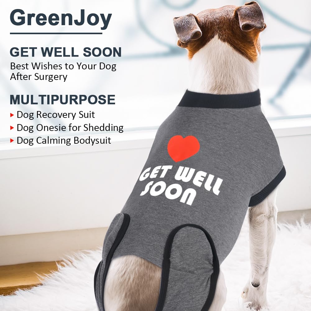 GreenJoy Get-Well-Soon Dog Surgery Recovery Suit - Soft Breathable Dog Onesie Post-Spay/Neuter, Anti-Licking Dog Bodysuit for Small, Medium, Large Dogs (Grey, M)