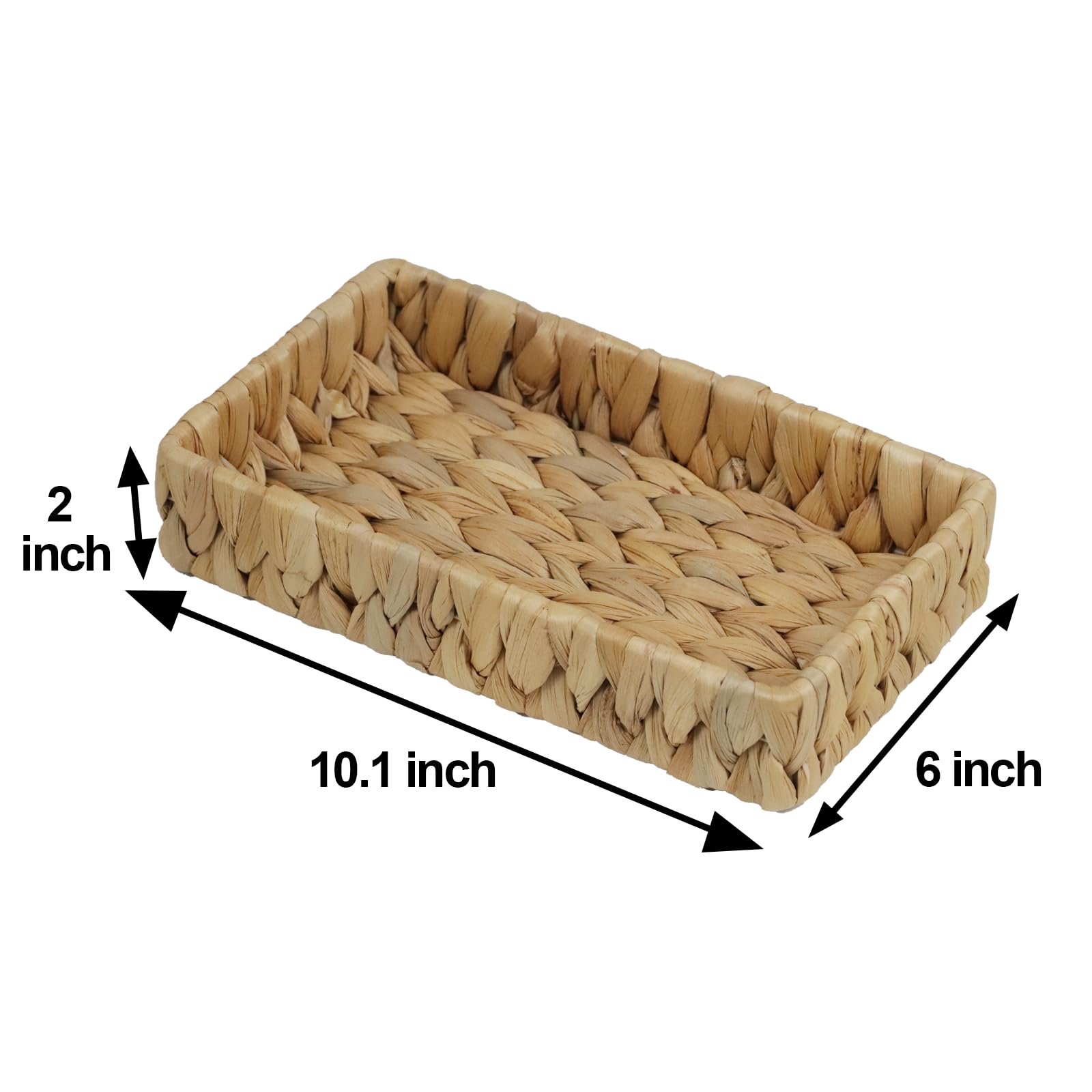 Bathroom Tray Countertop, 10 Inch Water Hyacinth Bathroom Basket, Toilet Tank Bathroom Vanity Tray, Rattan Wicker Tray for Bathroom Decor Coffee Table (Small)