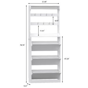 Boonatu Shoe Cabinet Storage for Entryway, Shoe Cabinet Storage with 3 Flip Drawers, Shoe Cabinet for Entryway Slim Space, White Shoe Cabinet Freestanding Wood Tall Shoe Rack for Entryway, Hallway