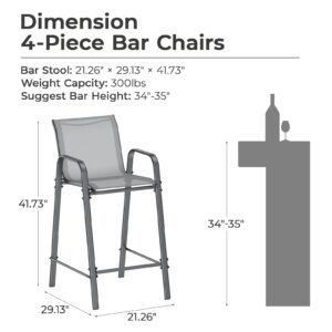 LuxaDomus Outdoor Bar Stool Set of 4, Bar Height Outdoor Chairs Metal Patio Bar Chairs with High Back and Armrest, All Weather Textilene Tall Outdoor Bar Height Chairs for Balcony, Porch