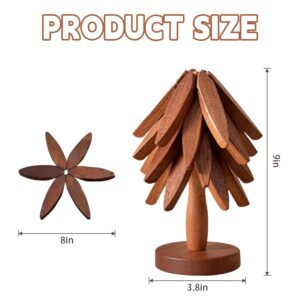 Wooden Trivets for Hot Dishes， Tree Shape Trivet Set,Trivets for Hot Dishes - 4 Wooden Trivets + 1 Stand stored Like a Christmas Tree (Walnut Wood)