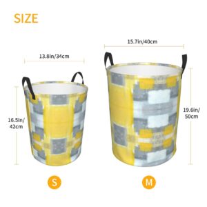 Grey And Yellow Abstract Art Painting Print Monolayer Round Laundry Hamper Circular Dirty Clothes Basket Toy Bins Storage Basket