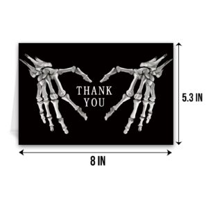 Qiliji Gothic Thank You Card for Him Her, Goth Skeleton Heart Hands Thank You Card, Halloween Party Thank You Card, Wedding Thank You Card, Spooky Appreciation Card