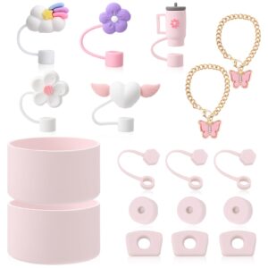 xlsxexcl 18 pcs rose quartz cup accessories for stanley,including 9 pcs silicone spill stopper for stanley,5 pcs straw cover cap for stanley,2 pcs charms and bottom protector for stanley cup 30&40oz