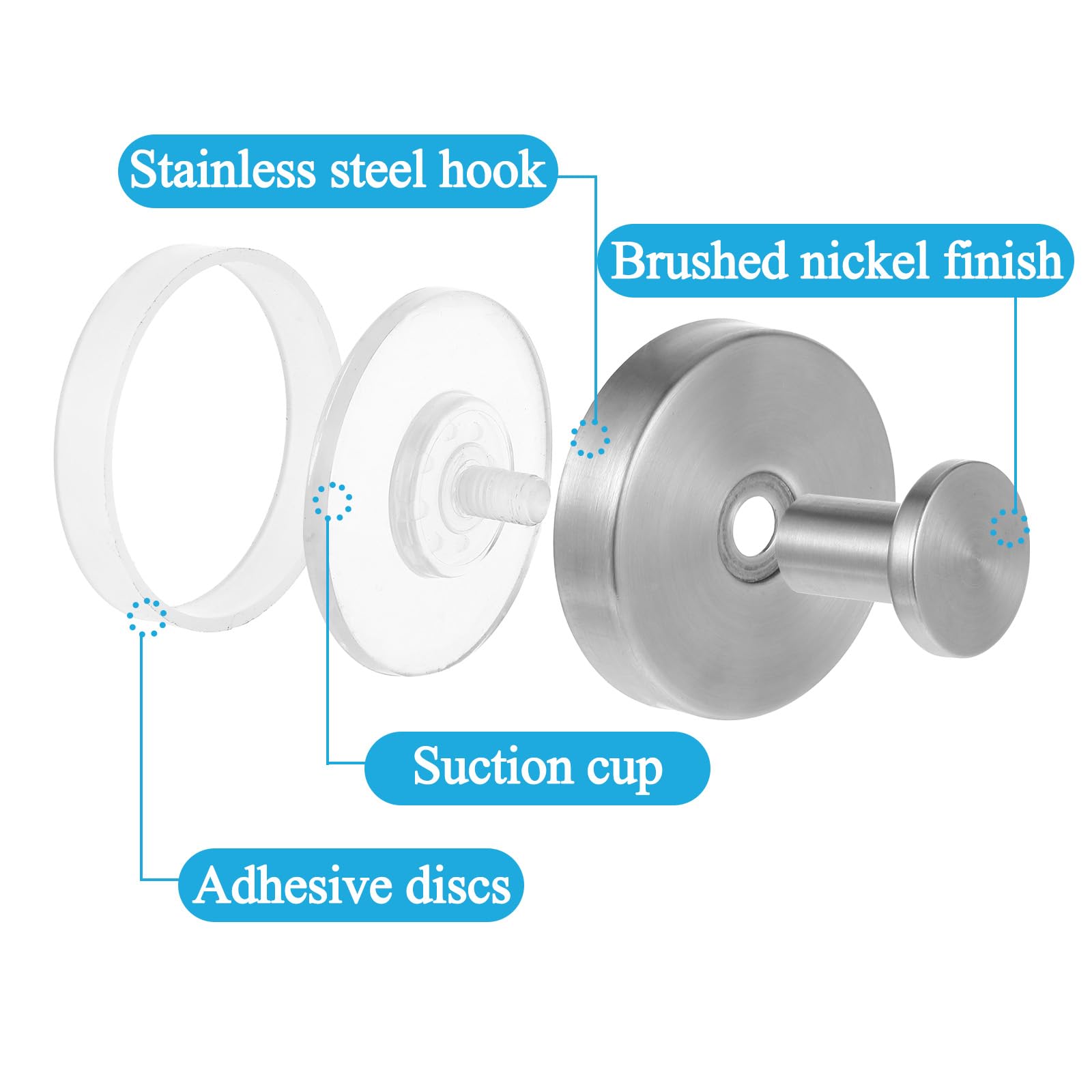 Lusofie 2 Pack Suction Cup Hooks for Shower Stainless Steel Shower Suction Hooks for Bathroom Hanging Towels Robe Loofah,Suction Shower Hooks for Glass Shower Doors Tile Mirrors,Sliver