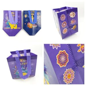 KYMY Diwali Gift Bags, 8pcs Happy Diwali Rangoli Treat Candy Non-Woven Bags, Festival of Lights Goodie Bags Handle, India Deepavali Party Favor for Diwali Supplies Decoration