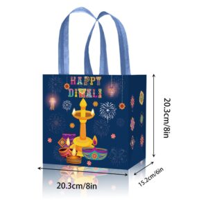 KYMY Diwali Gift Bags, 8pcs Happy Diwali Rangoli Treat Candy Non-Woven Bags, Festival of Lights Goodie Bags Handle, India Deepavali Party Favor for Diwali Supplies Decoration