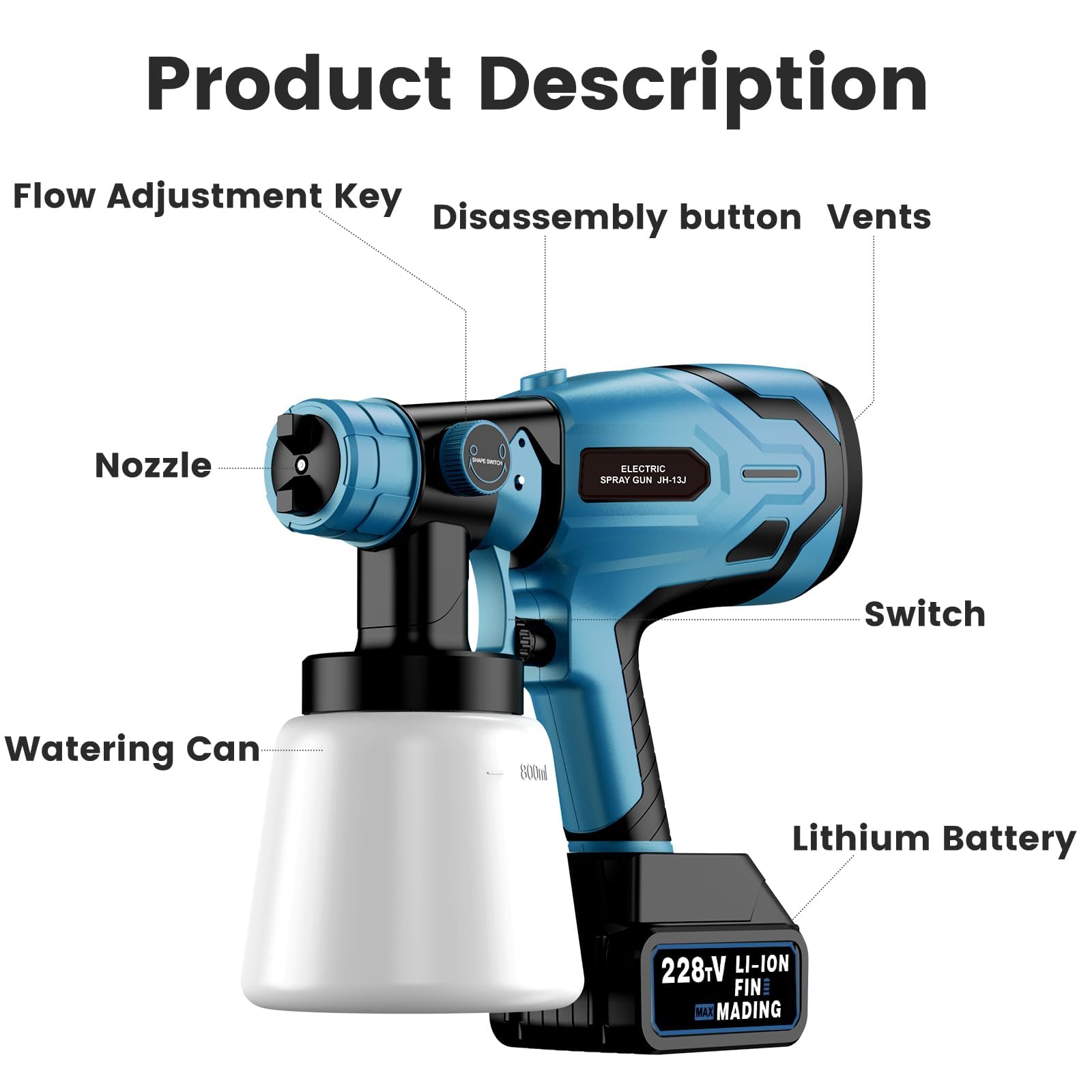 Upgrades Battery Paint Sprayer Cordless, Brushless Paint Gun with 2 x 4.0Ah Battery & 6 Nozzles, HVLP High Pressure Paint Gun for Furniture and House Painting Fence Wall (Blue)