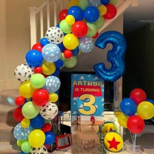 Toy Inspired Story Balloons, 12 Inch Cow Print Sky Blue Cloud Balloons Red Blue Yellow Green Latex Balloons for Kids Boys Birthday Party Inspired Story Party Farm Themed Party Decorations