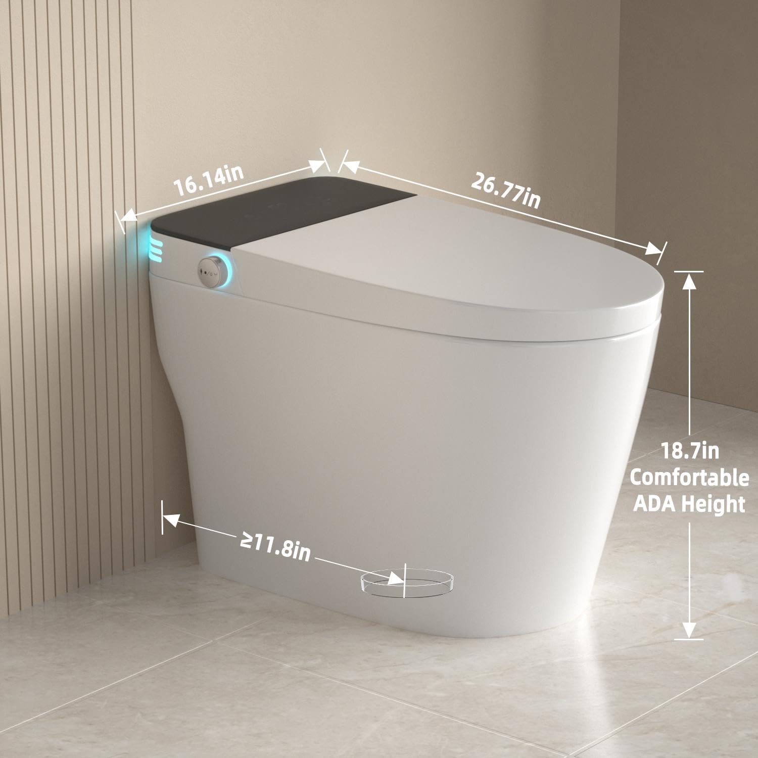 Smart Toilet with Bidet Built In, Foot Sensor Operation, Elongated Tankless Toilet with Automatic Flush, Dual Flush, Heated Bidet Seat for Bathrooms (TC-02 PRO)