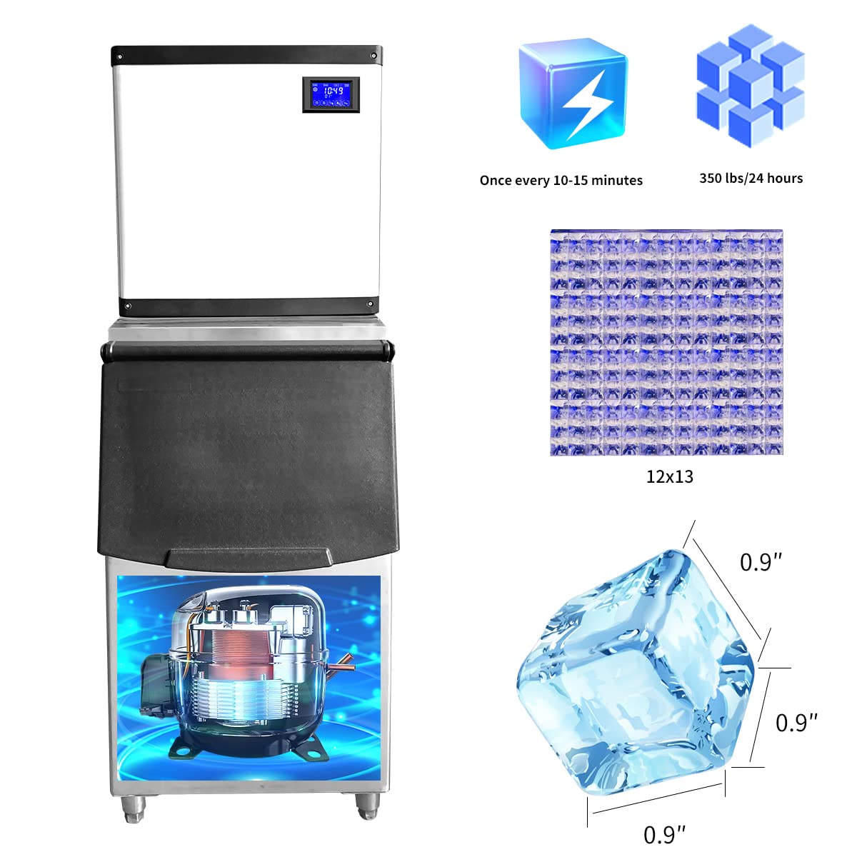 CMICE Commercial Ice Machine, 700 Lbs/24H Industrial Ice Maker Machine with 440 Lbs Ice Storage, Vertical Ice Maker Machine, Air Cooled Stainless Steel Ice Cube Maker for Commercial and Home Use