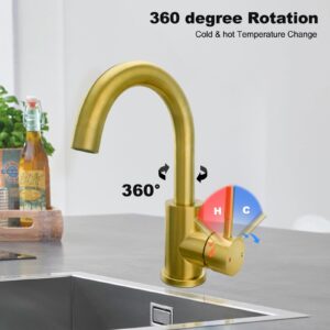 Hoanmpy 304 Stainless Steel Bar Sink Faucet, Bathroom Kitchen Faucet Brushed Gold PVD Pre Wet Small Mini Kitchen Bath Utility Marine Faucet Single Hole Farmhouse Vanity (Brushed Gold PVD)