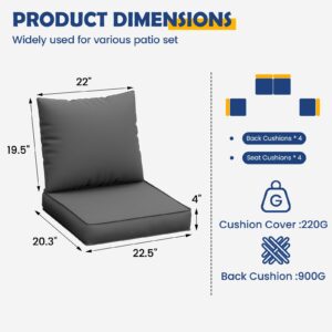 UDPATIO Outdoor Cushions for Patio Furniture, 4'' Replacement Cushions for Outdoor Furniture, Water-Resistant Patio Furniture Sectional Cushions for Sofa Couch Bench, Grey