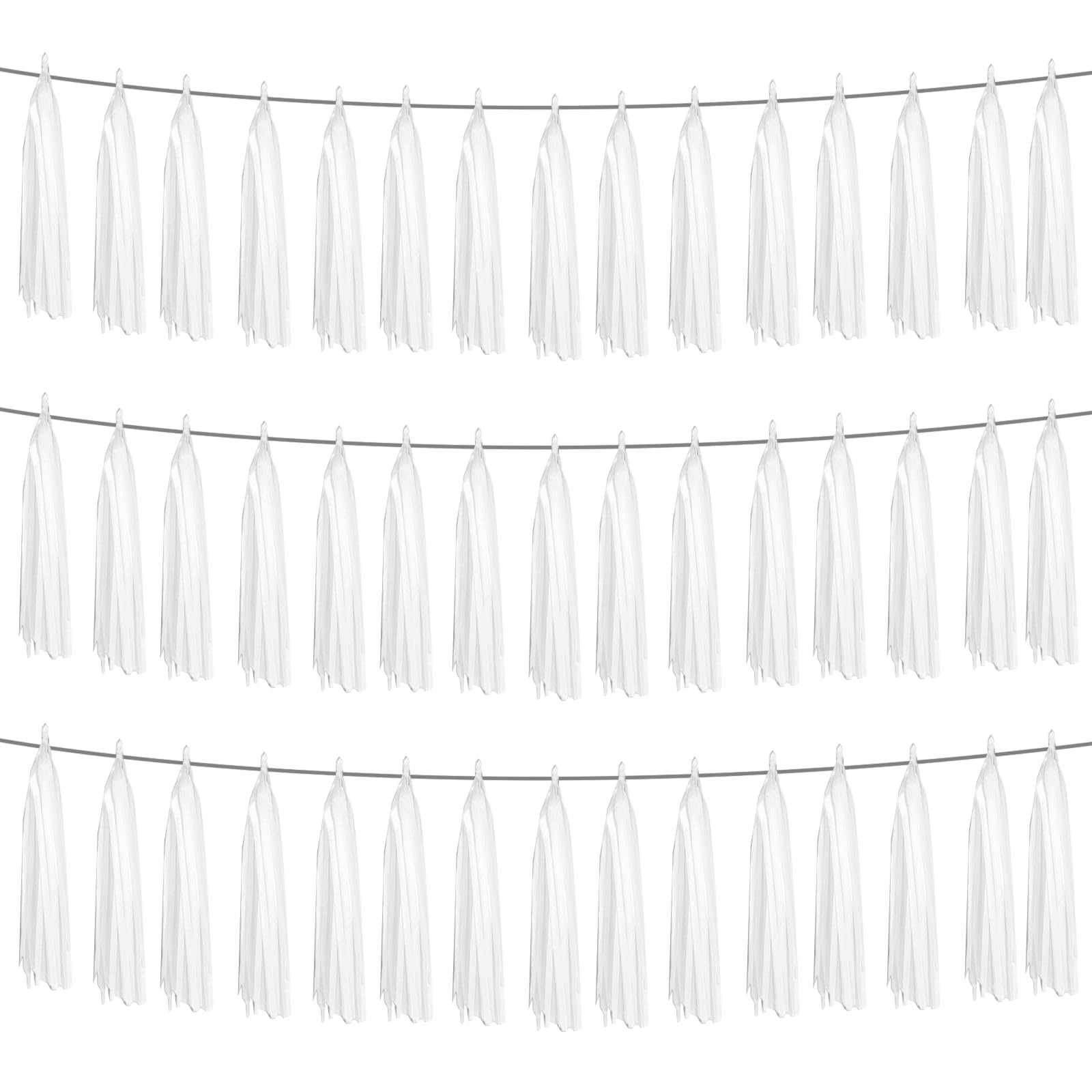 3P White Foil Fringe Metallic Tassel Streamers Banner Tassel Garland for Parade Floats, Graduation, Wedding, Birthday, Halloween, Christmas, Bridal/Baby Shower Party Decorations