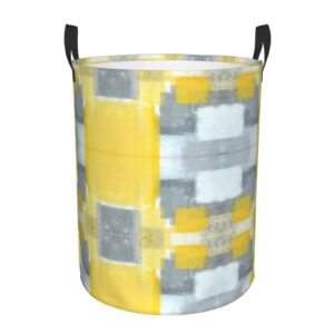 grey and yellow abstract art painting print monolayer round laundry hamper circular dirty clothes basket toy bins storage basket