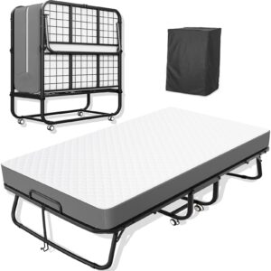 greenvelly folding bed with mattress, 75" x 38" roll away beds for adults,metal frame fold up beds with memory foam mattress,guest bed