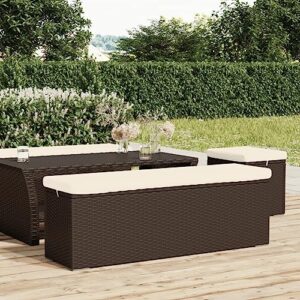 minerwall ottoman bench with cushion brown 43.3"x11.8"x15.7" poly rattan,rattan ottoman bench with removable cushion for patio and garden patio benches, outdoor furniture, outdoor benches