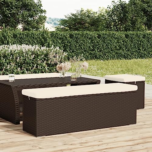 MINERWALL Ottoman Bench with Cushion Brown 43.3"x11.8"x15.7" Poly Rattan,Rattan Ottoman Bench with Removable Cushion for Patio and Garden Patio Benches, Outdoor Furniture, Outdoor Benches