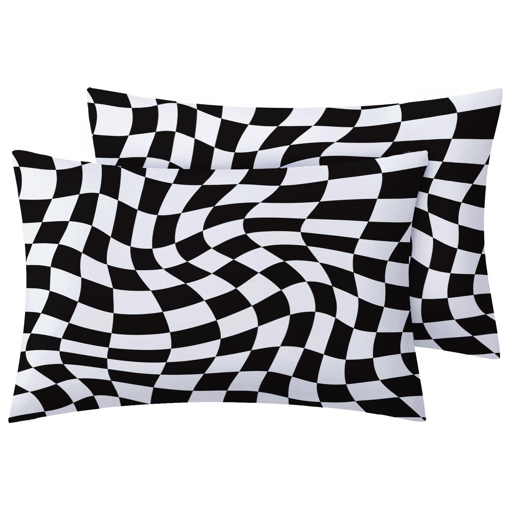 Optical Illusion Duvet Cover Twin, Black and White Checkered Geometric Checkerboard Psychedelic Bedding Set & Bedroom Decor - Breathable Microfiber, 2 Pillow Shams, with Zipper Closure & Corner Ties