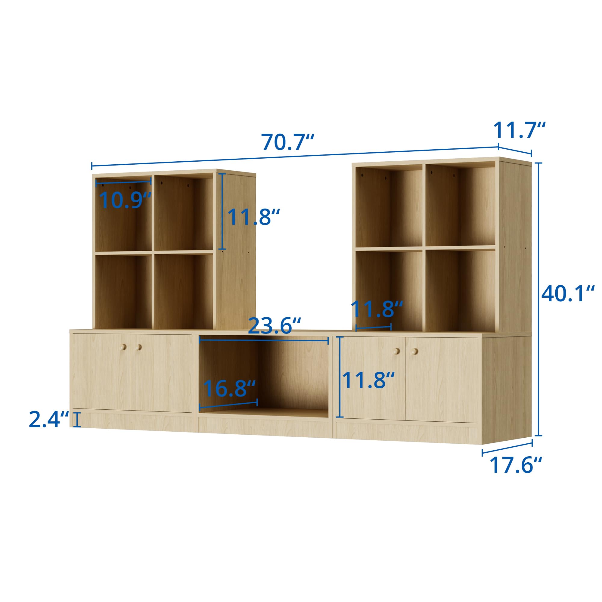 Cozy Castle Combination Book Shelf, 3-Piece Bookcase Set with 8 Cubes and 4 Doors, Large Cube Storage Bookshelf for Living Room, Playroom and Classroom, Oak