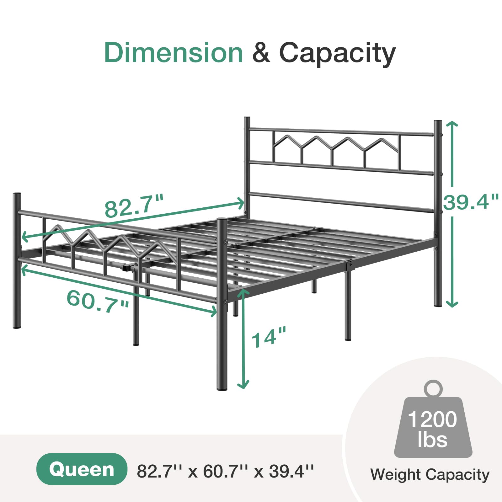 Novilla Queen Bed Frame Elegant Style with Headboard and Footboard, 14" High Metal Platform Bed Frame for Bedroom, Guest Room, Heavy Duty Metal Slats Support, No Box Spring Needed, Easy Assembly