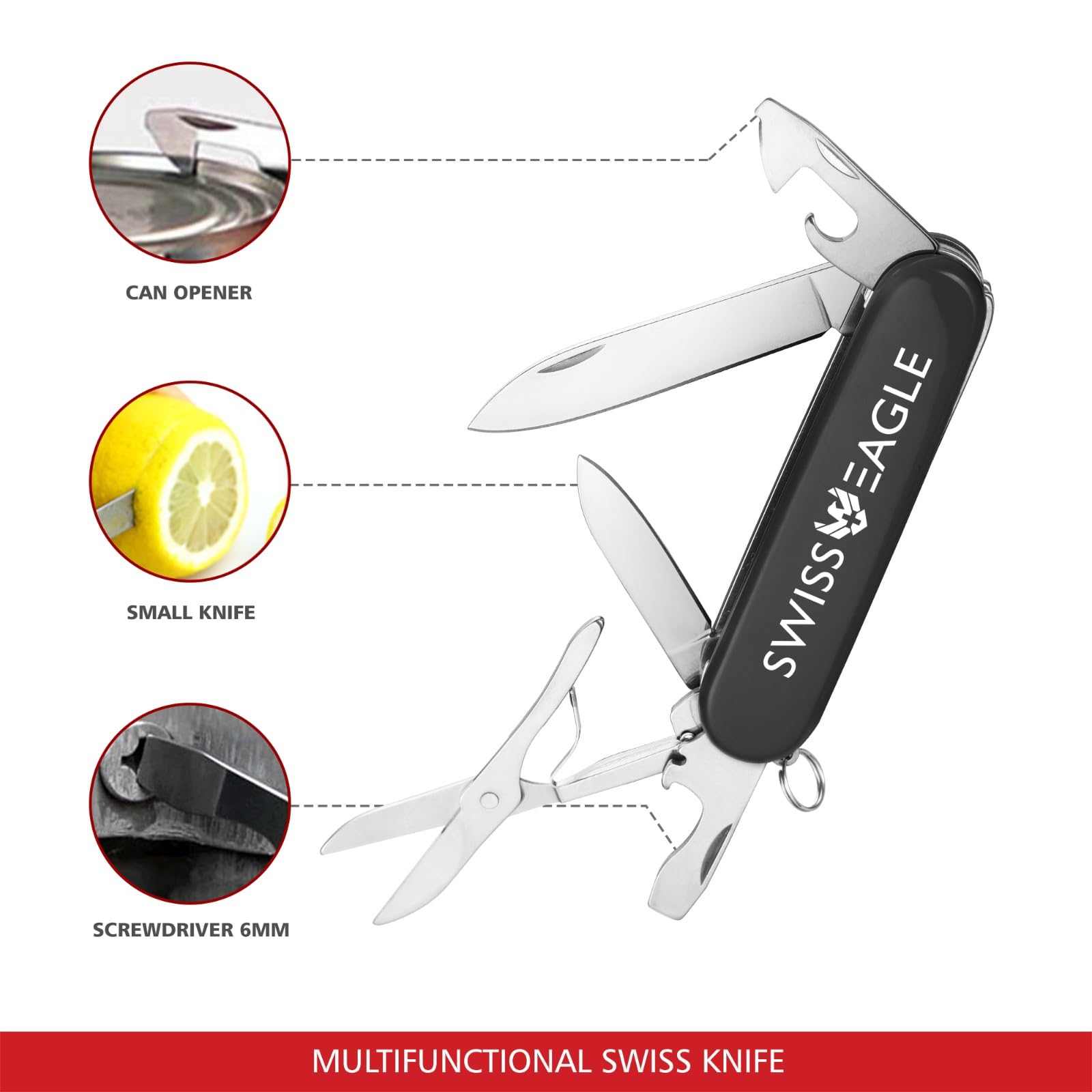 Swiss Eagle Classic Multi-Tool Pocket Army Knife - Packs 5 Tools In Your Pocket