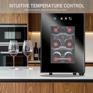 Luztolent 6 Bottles Wine Fridge, Thermoelectric Countertop Wine Cooler Refrigerator, 46-66℉ Digital Temperature Control &Energy Efficient Cooling, 38dB Quiet Mini Fridge for Home, Apartment or Office