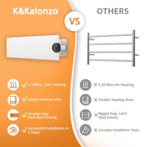 K&KALONZO Electric Towel Warmer, 18.8"*4.8" Wall-mounted Towel Heater with Built-in Timer, Waterproof Aluminum Towel Warmer for Bathroom, Support Plug-in and Hardwired, White, K1-R-W