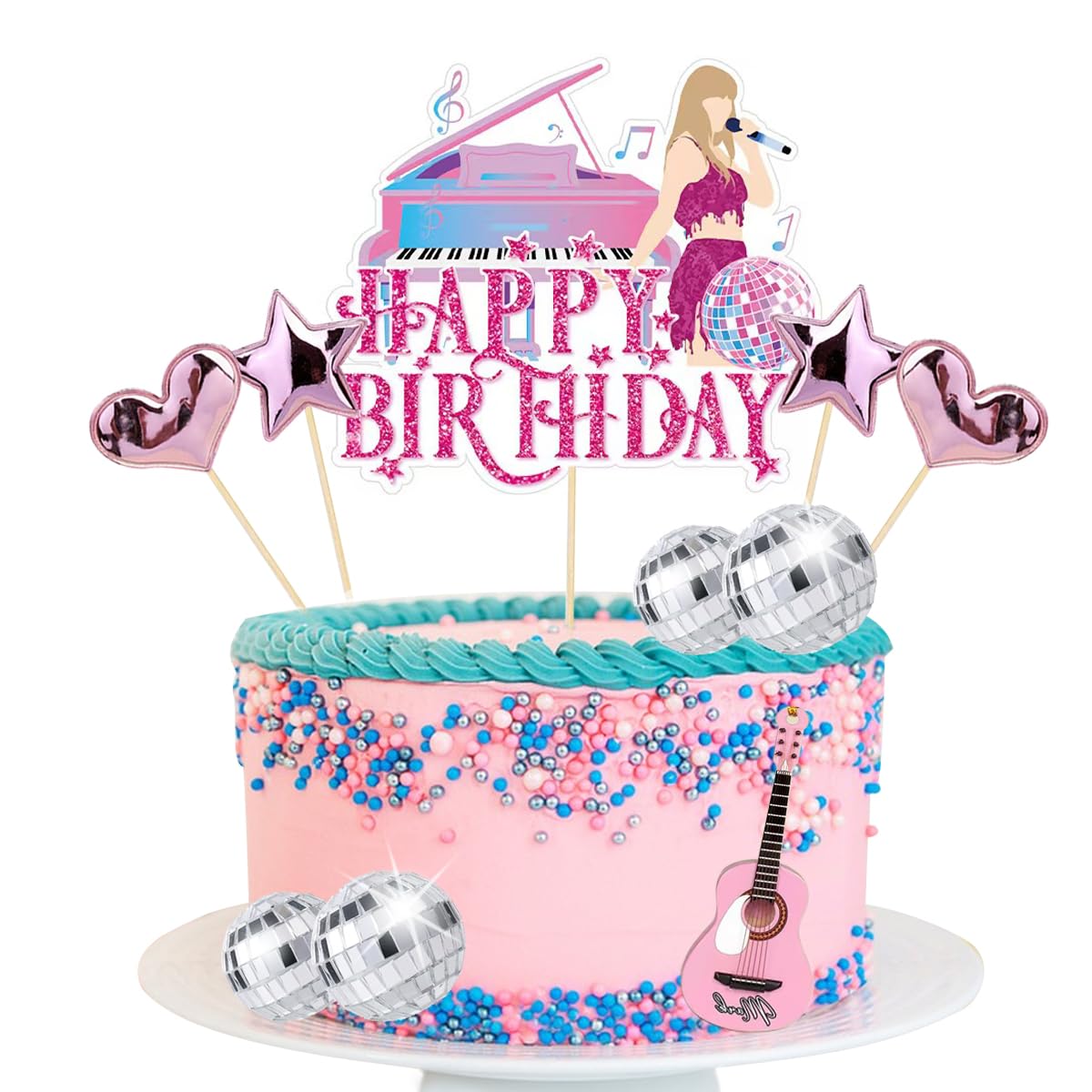 Music Cake Toppers Birthday Cake Decorations Pink Girl Birthday Party Decorations Disco Cake Topper