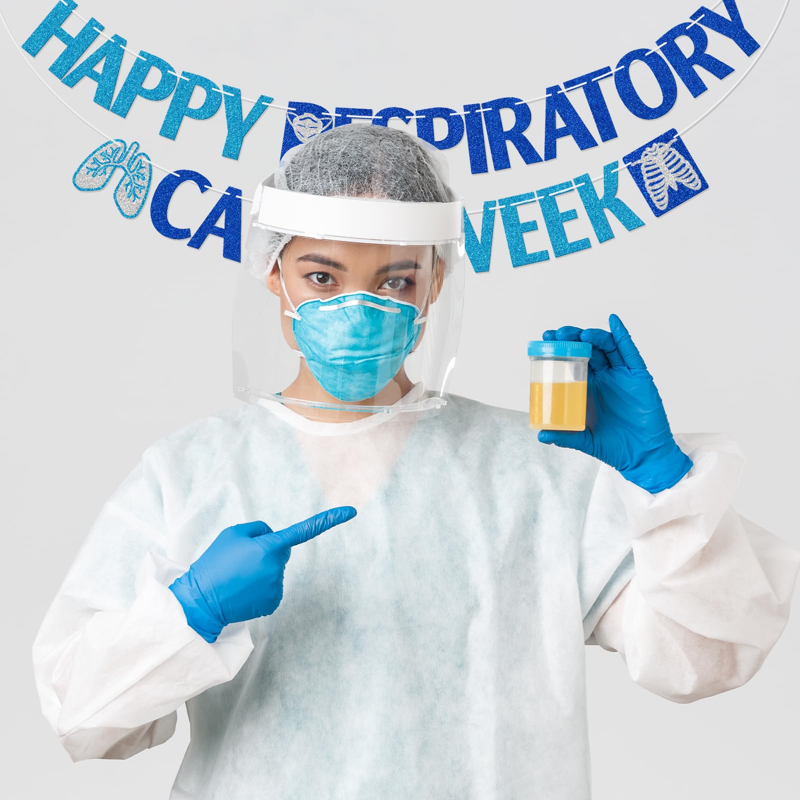 Respiratory Care Week Banner, Respiratory Care Week Party Banner, Happy Respiratory Care Week Sign, Respiratory Therapist Appreciation Party Decorations, Blue Glitter