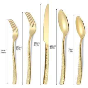 20-Piece Gold Silverware Set, Heavy Duty Hammered 18/10 Stainless Steel Flatware Set for 4, Food-Grade Cutlery Set, Tableware Set Including Fork Knife Spoon Set,Dishwasher Safe