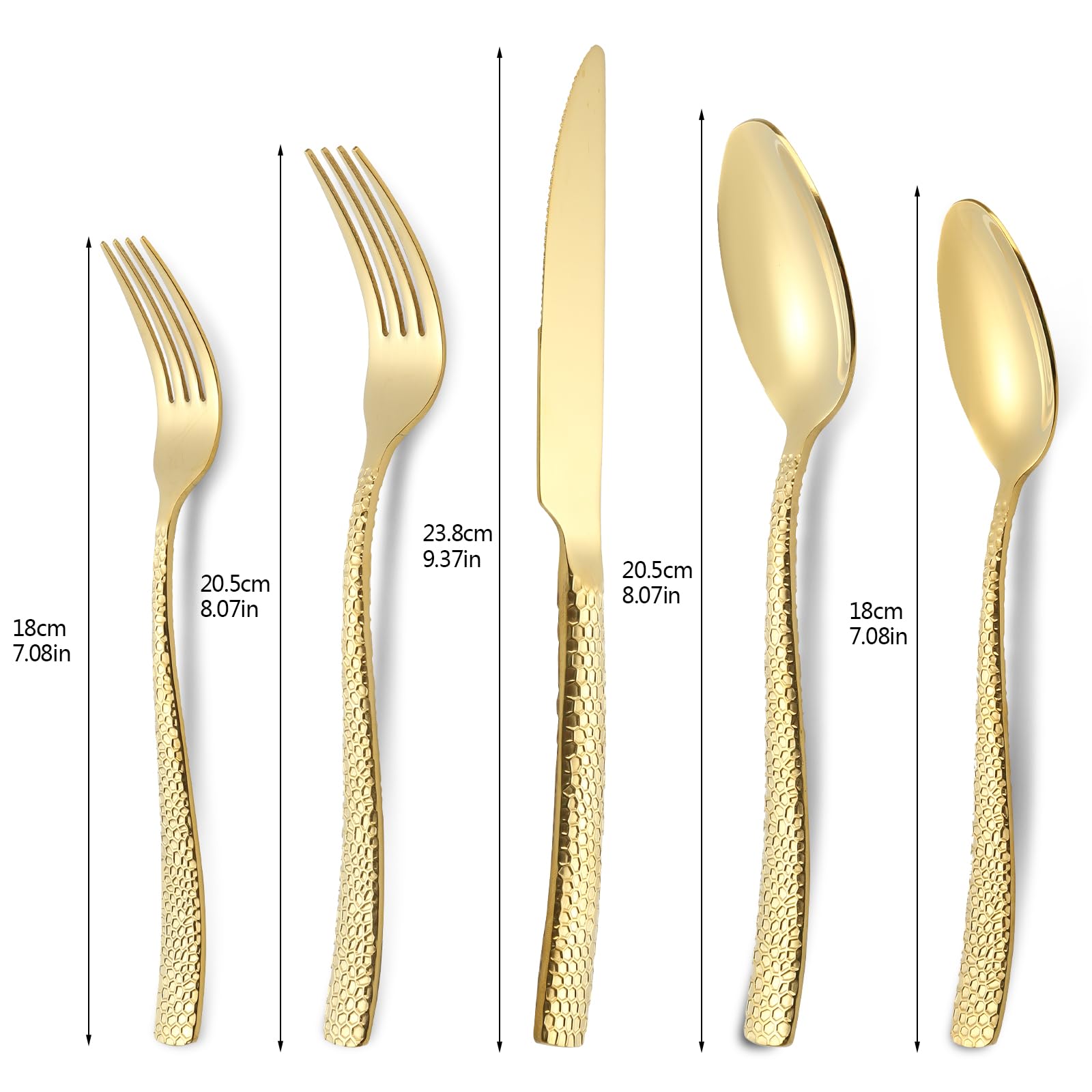 20-Piece Gold Silverware Set, Heavy Duty Hammered 18/10 Stainless Steel Flatware Set for 4, Food-Grade Cutlery Set, Tableware Set Including Fork Knife Spoon Set,Dishwasher Safe