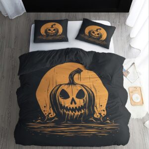 tancaprium halloween duvet cover california king size, spooky pumpkin bedding set & bedroom decor - ultra soft breathable microfiber, 2 pillow shams, with zipper closure & corner ties - no comforter