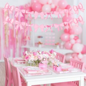 4Pcs Pink Bow Garland Banner, Pre Strung Pink Bow Banner Bow Party Decortions for Girls Bow Birthday Baby Shower Decorations, Coquette Birthday Party Coquette Bridal Shower, Bow Party Decor