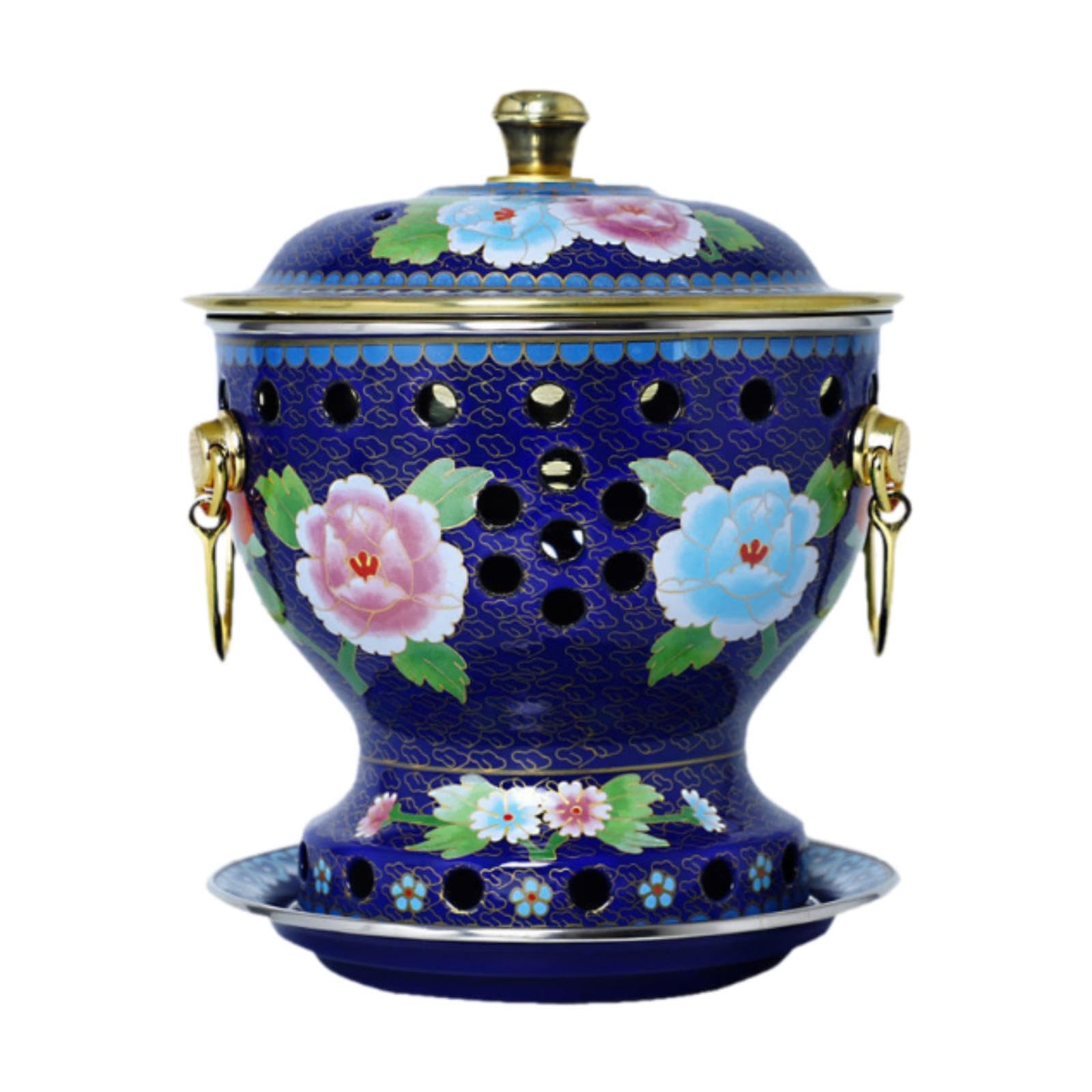 Llazsybz Enamel Pot Cloisonne Hot Pot Buffet Hot Soup Pot Copper Single Person Hotpot Sturdy Home Use Shabu Pot Old Beijing Hot Pot, blue