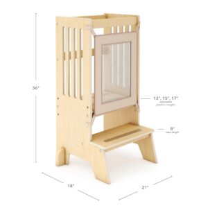 Guidecraft Jr. Contemporary Kitchen Helper Step-Up - Natural | Kids Step Stool for Kitchen and Bathroom, Montessori Toddler Tower, Adjustable Wooden Step Stool for Toddlers, Toddler Learning Tower