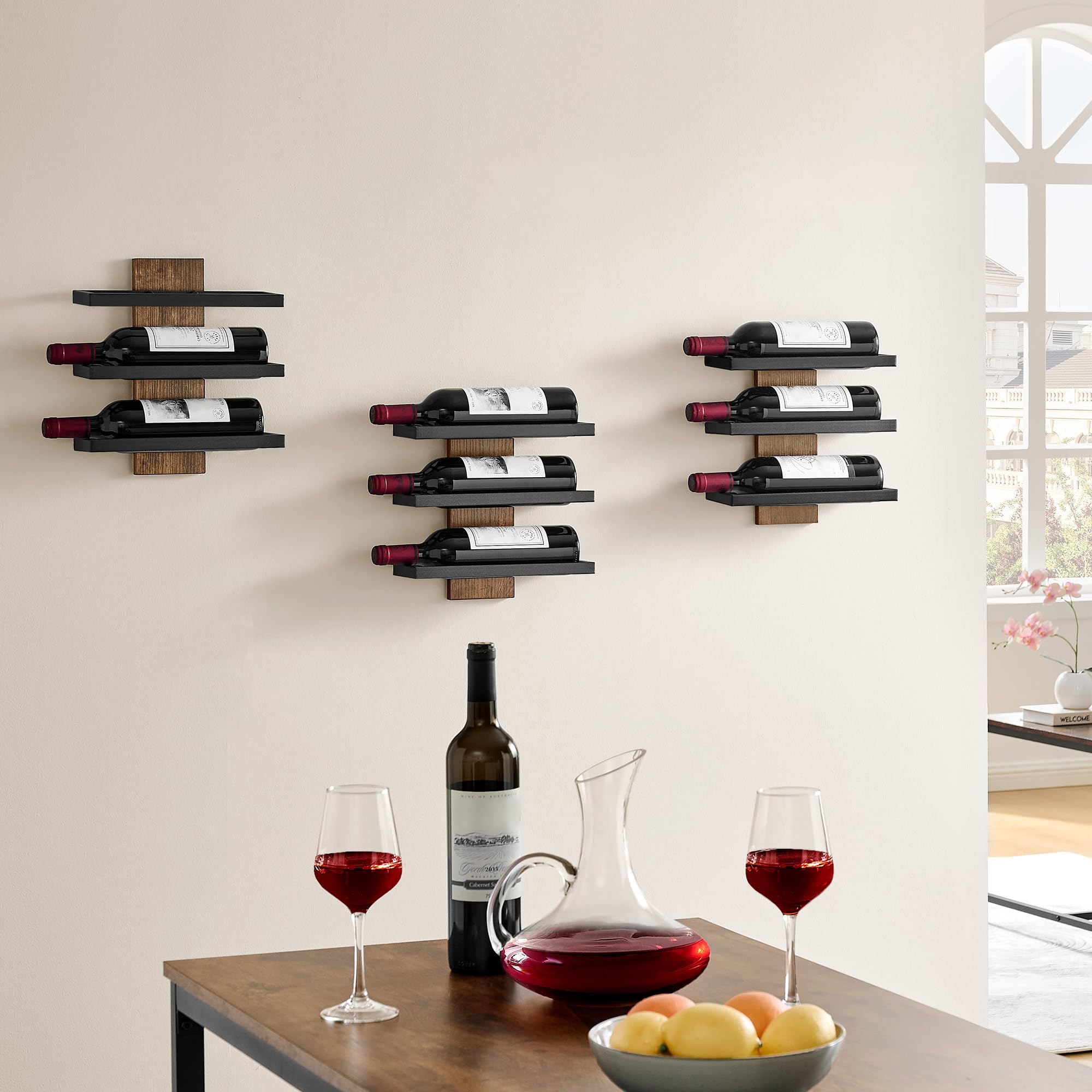 Hoctieon 3-Set 3 Tier Wall Mount Wine Rack, Wood Wine Racks for Wall, Wall Mounted Wine Bottle Rack, Wine Wall Rack, Wine Holder Wall Mounted, Wall Mounted Wine Bottle Racks for Display, Rustic Brown