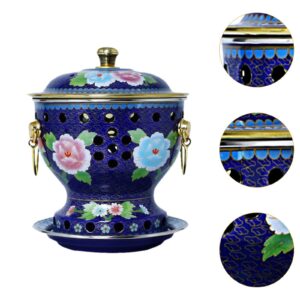 Llazsybz Enamel Pot Cloisonne Hot Pot Buffet Hot Soup Pot Copper Single Person Hotpot Sturdy Home Use Shabu Pot Old Beijing Hot Pot, blue