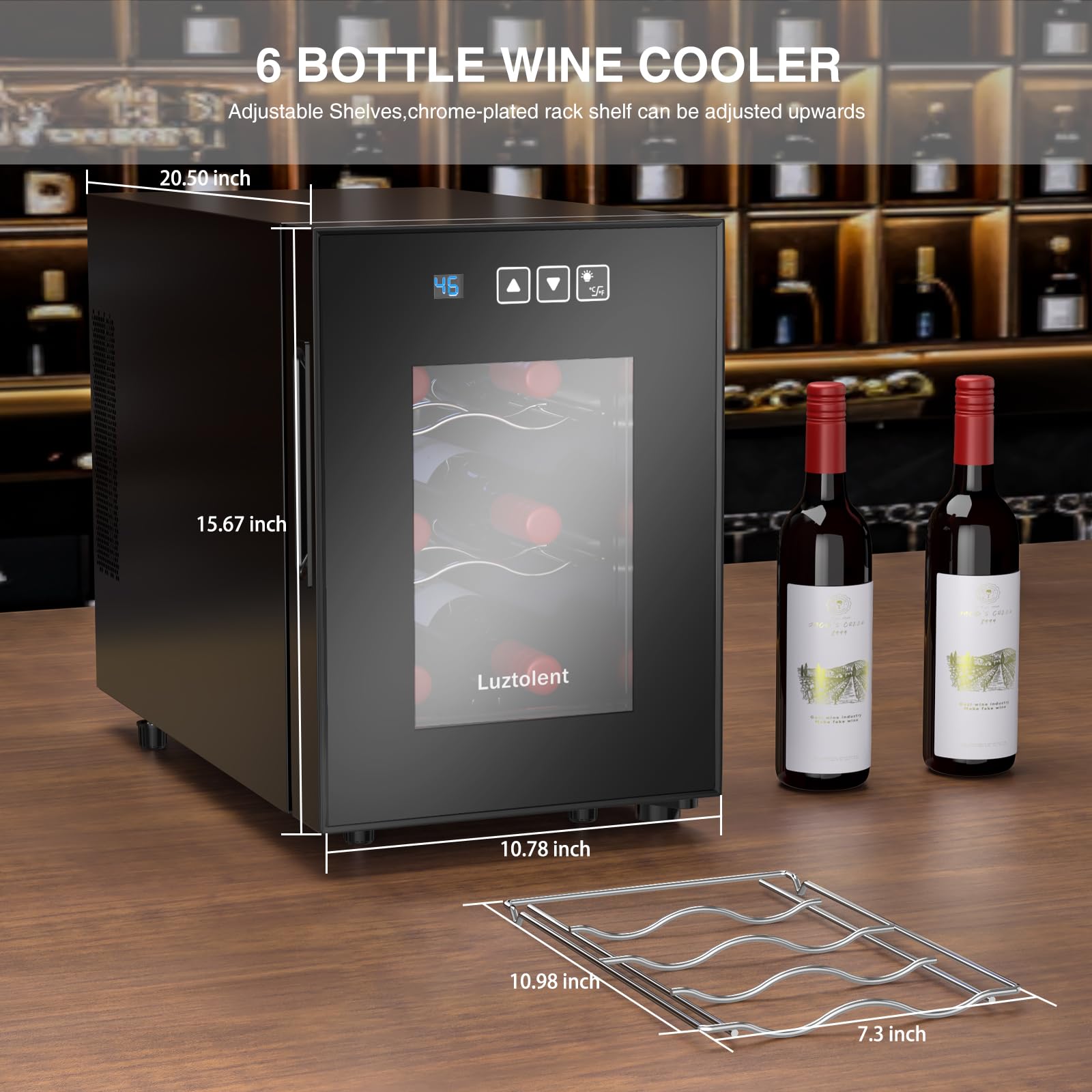 Luztolent 6 Bottles Wine Fridge, Thermoelectric Countertop Wine Cooler Refrigerator, 46-66℉ Digital Temperature Control &Energy Efficient Cooling, 38dB Quiet Mini Fridge for Home, Apartment or Office