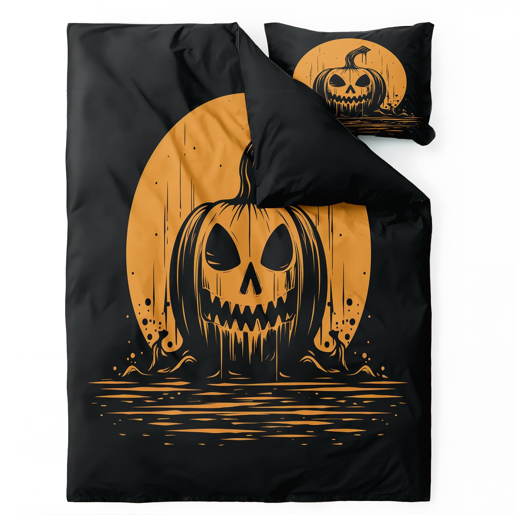 TANCAPRIUM Halloween Duvet Cover California King Size, Spooky Pumpkin Bedding Set & Bedroom Decor - Ultra Soft Breathable Microfiber, 2 Pillow Shams, with Zipper Closure & Corner Ties - No Comforter