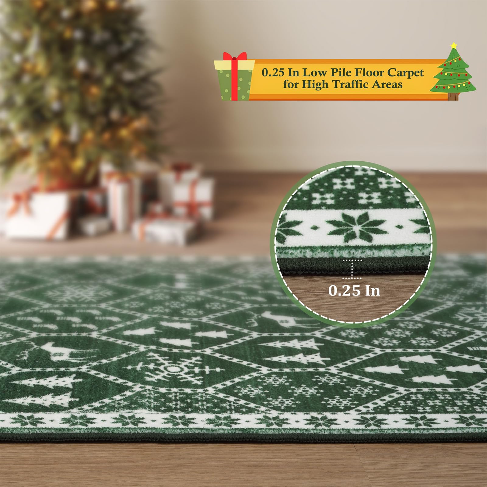 Seavish Christmas Front Door Mat 2x3 Green Bathroom Rug Low Pile Kitchen Rugs Non Slip Xmas Throw Rugs with Rubber Backing Washable Indoor Doormat Small Soft Decor Rugs for Entryway Porch Bedroom